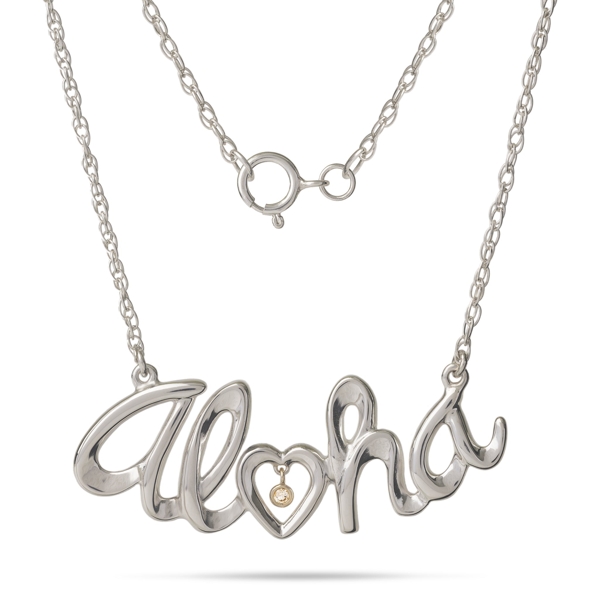 18 "Collier Aloha en argent sterling avec du diamant