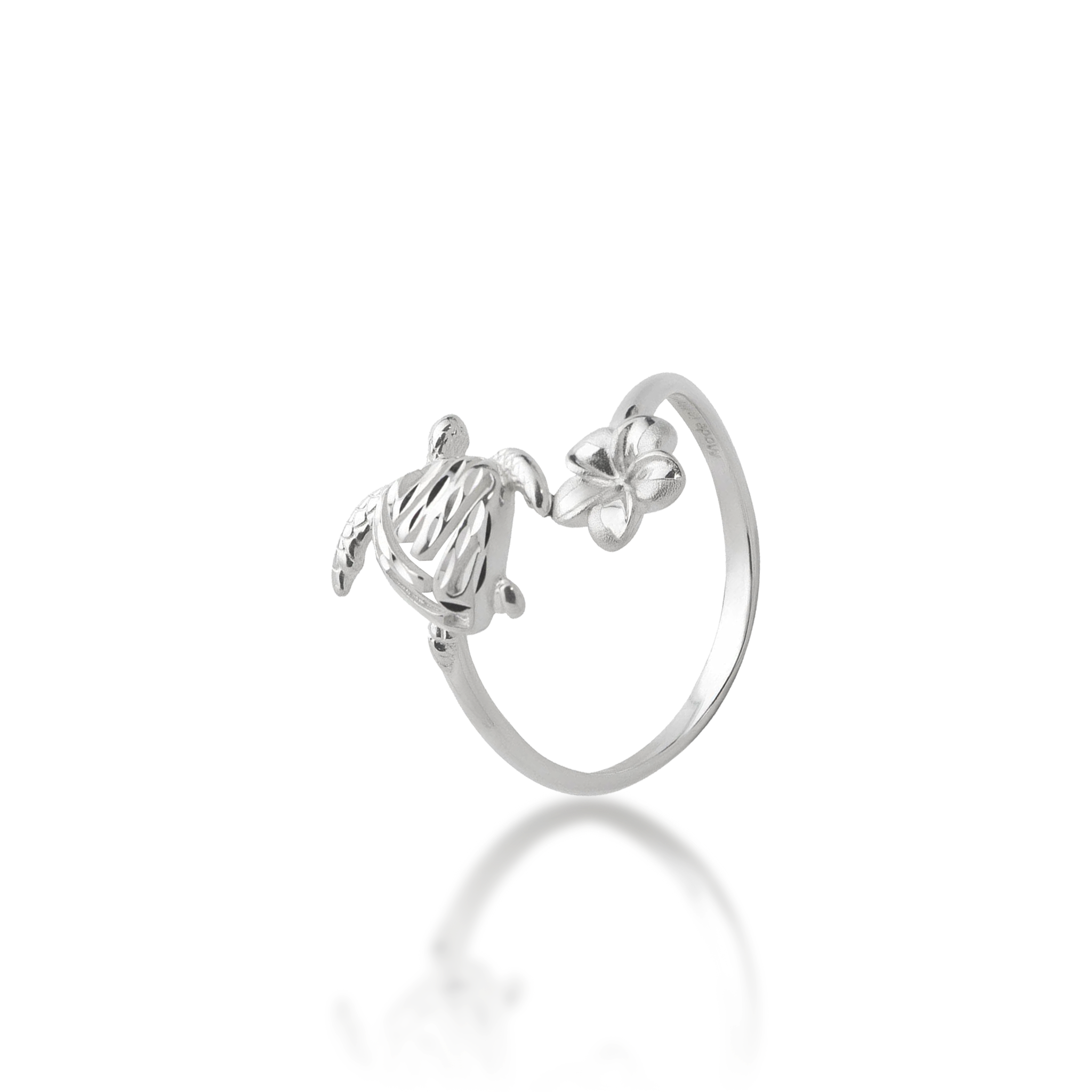 Honu and Plumeria Ring in Sterling Silver