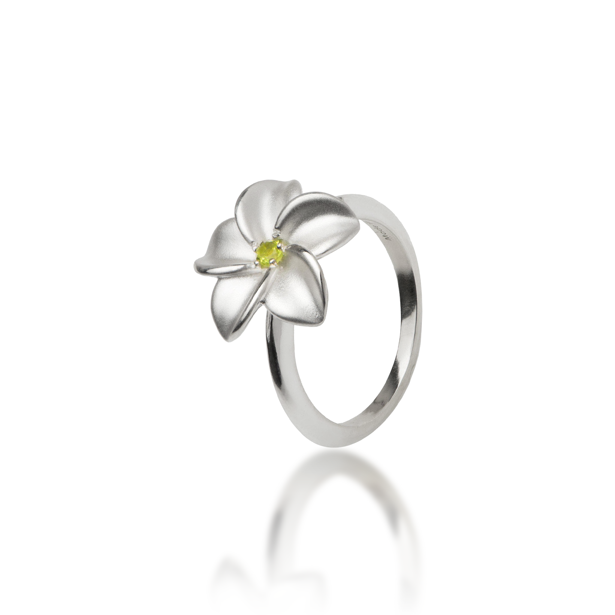 Plumeria Peridot Ring in Sterling Silver - 15mm