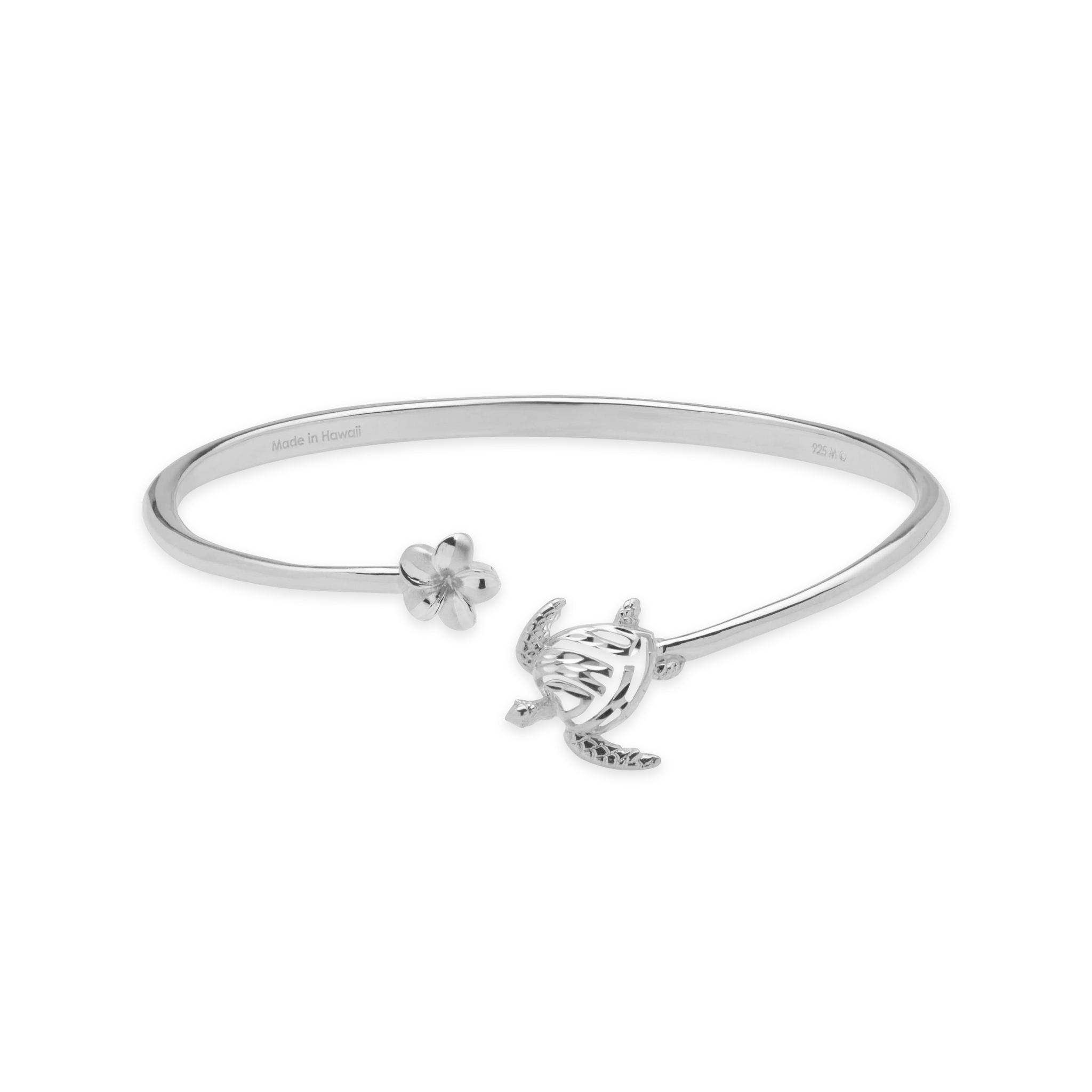 Honu and Plumeria Bracelet in Sterling Silver