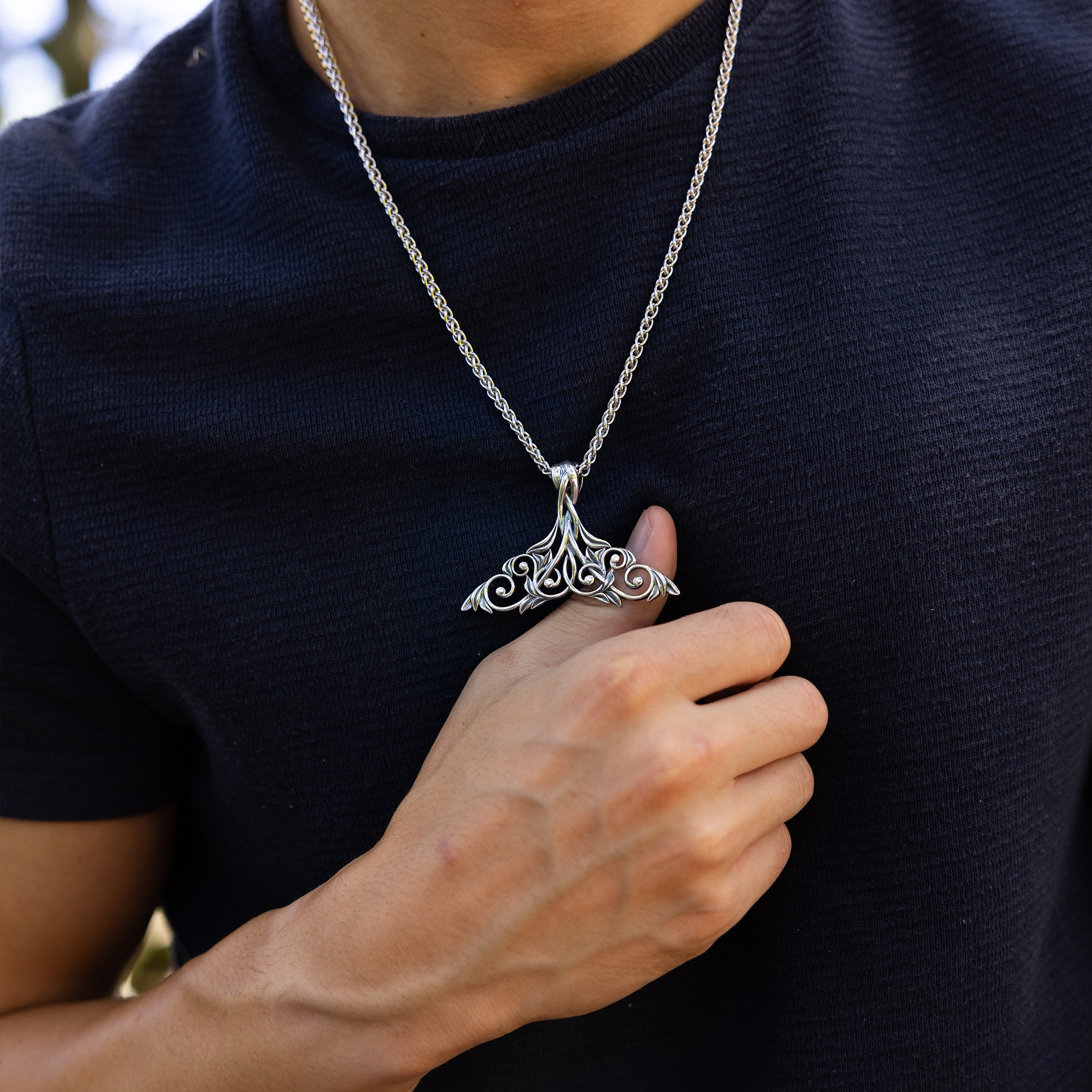 Living Heirloom Whale Tail Pendant in Sterling Silver - 42mm