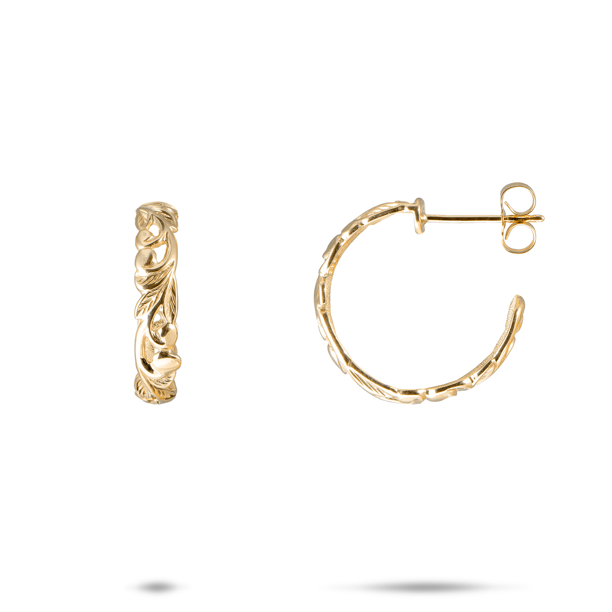 Hawaiian Heirloom Maile Scroll Earrings in Gold - 4mm