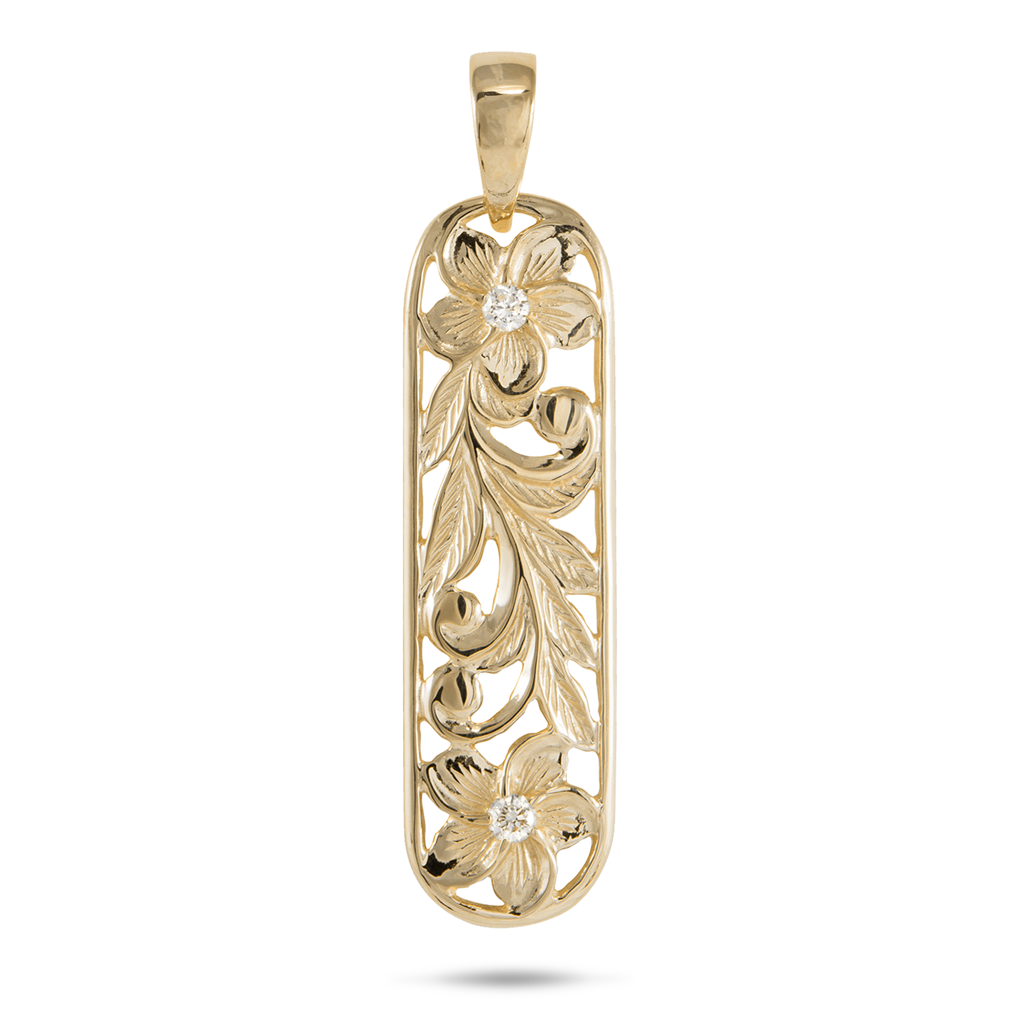 Hawaiian Heirloom Plumeria Pendant in Gold with Diamonds - 38mm