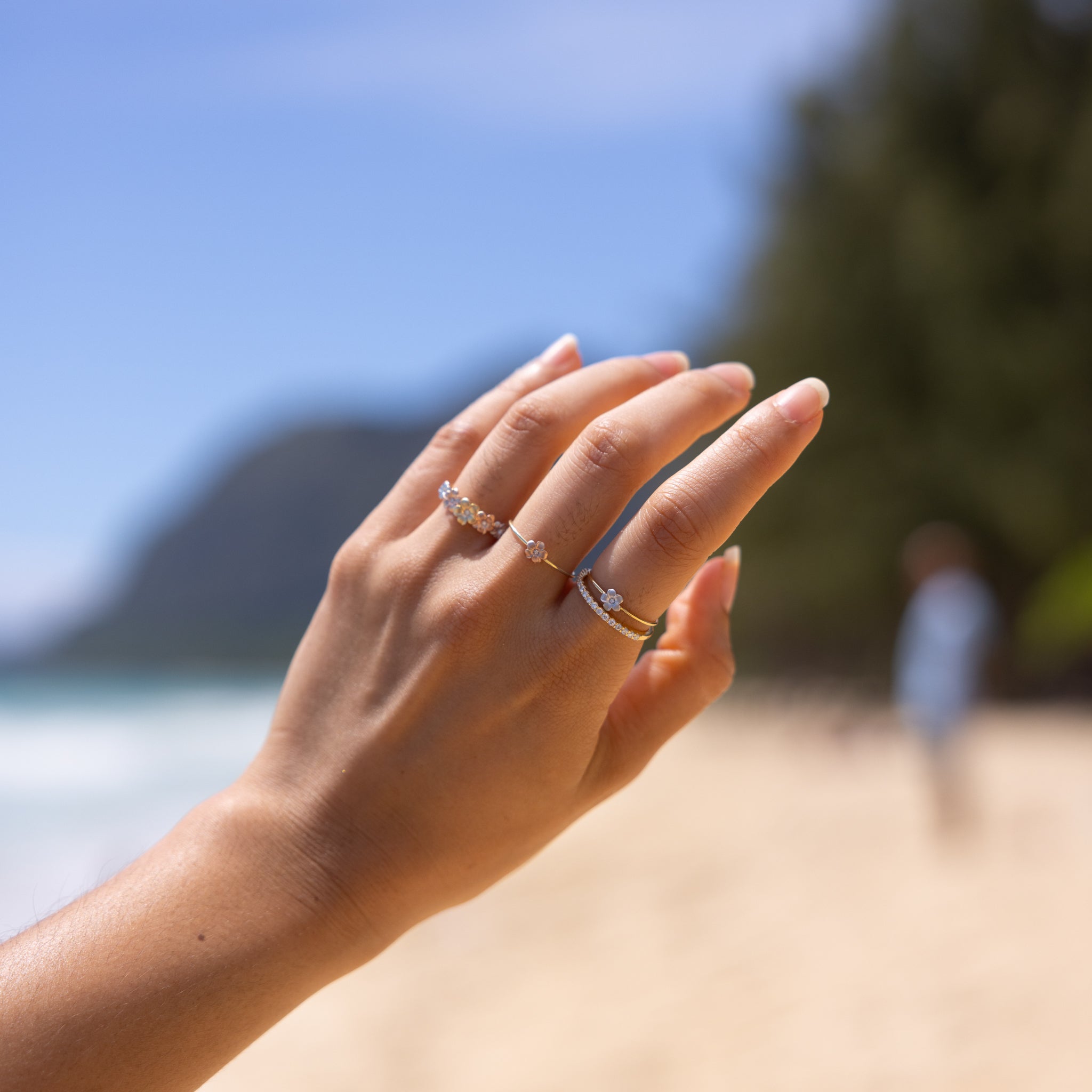 Plumeria Ring in Tri Color Gold with Diamonds - 6mm