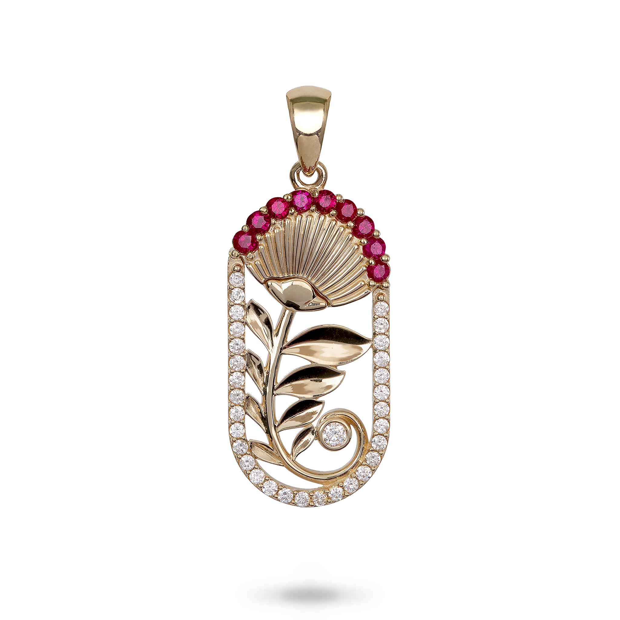 ʻŌhiʻa Lehua Ruby Pendant in Gold with Diamonds
