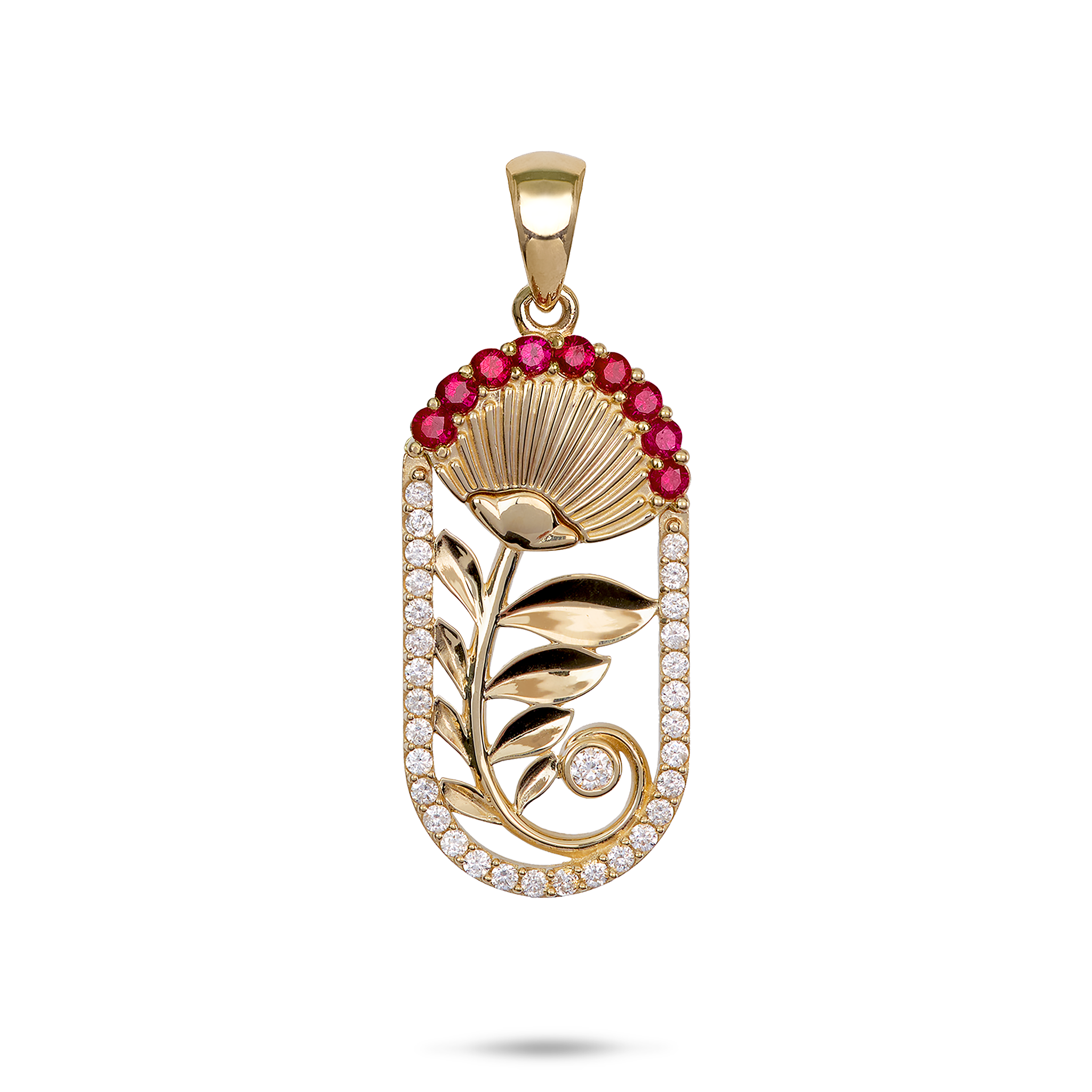 ʻŌhiʻa Lehua Ruby Pendant in Gold with Diamonds