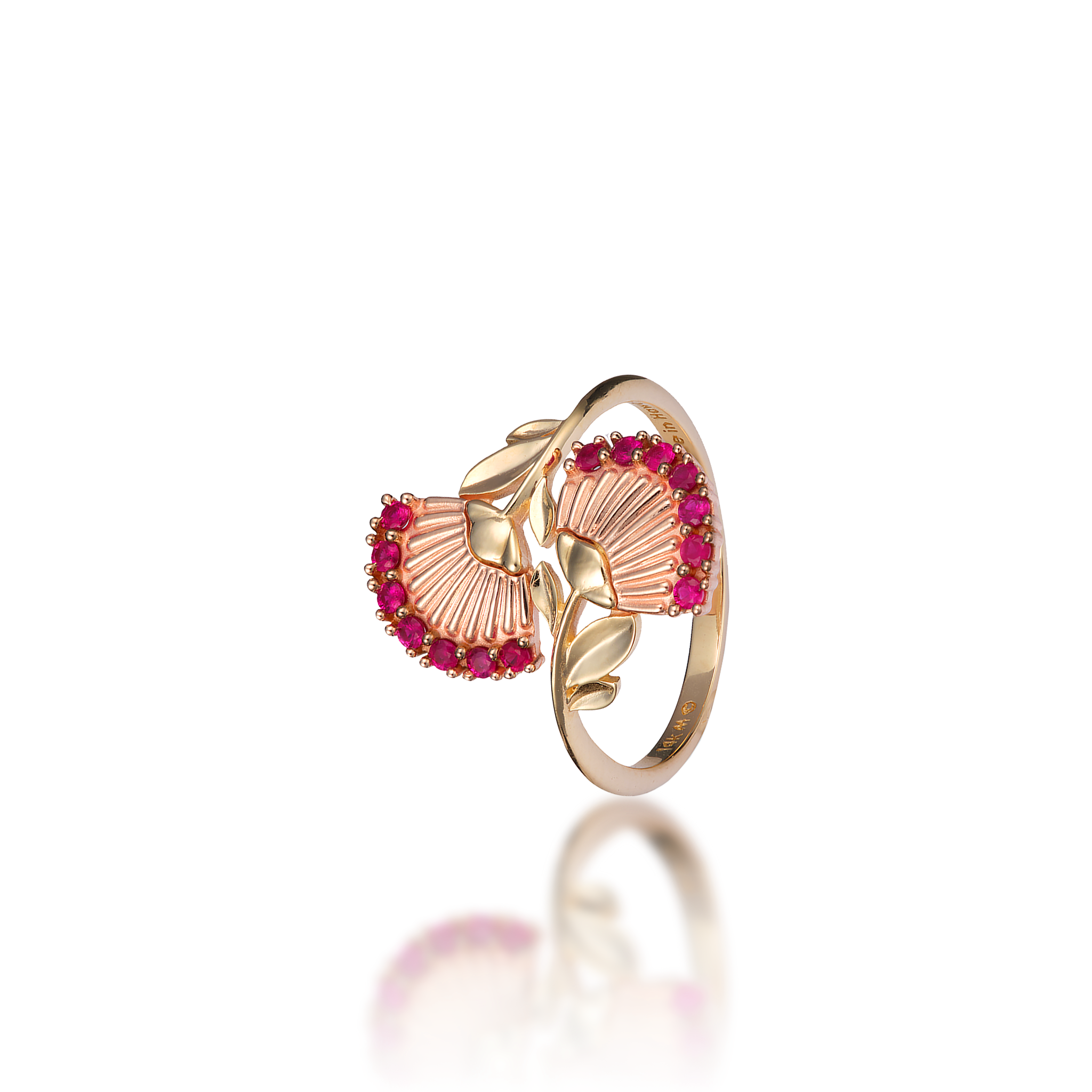 ʻŌhiʻa Lehua Ruby Ring in Two Tone Gold - 18mm