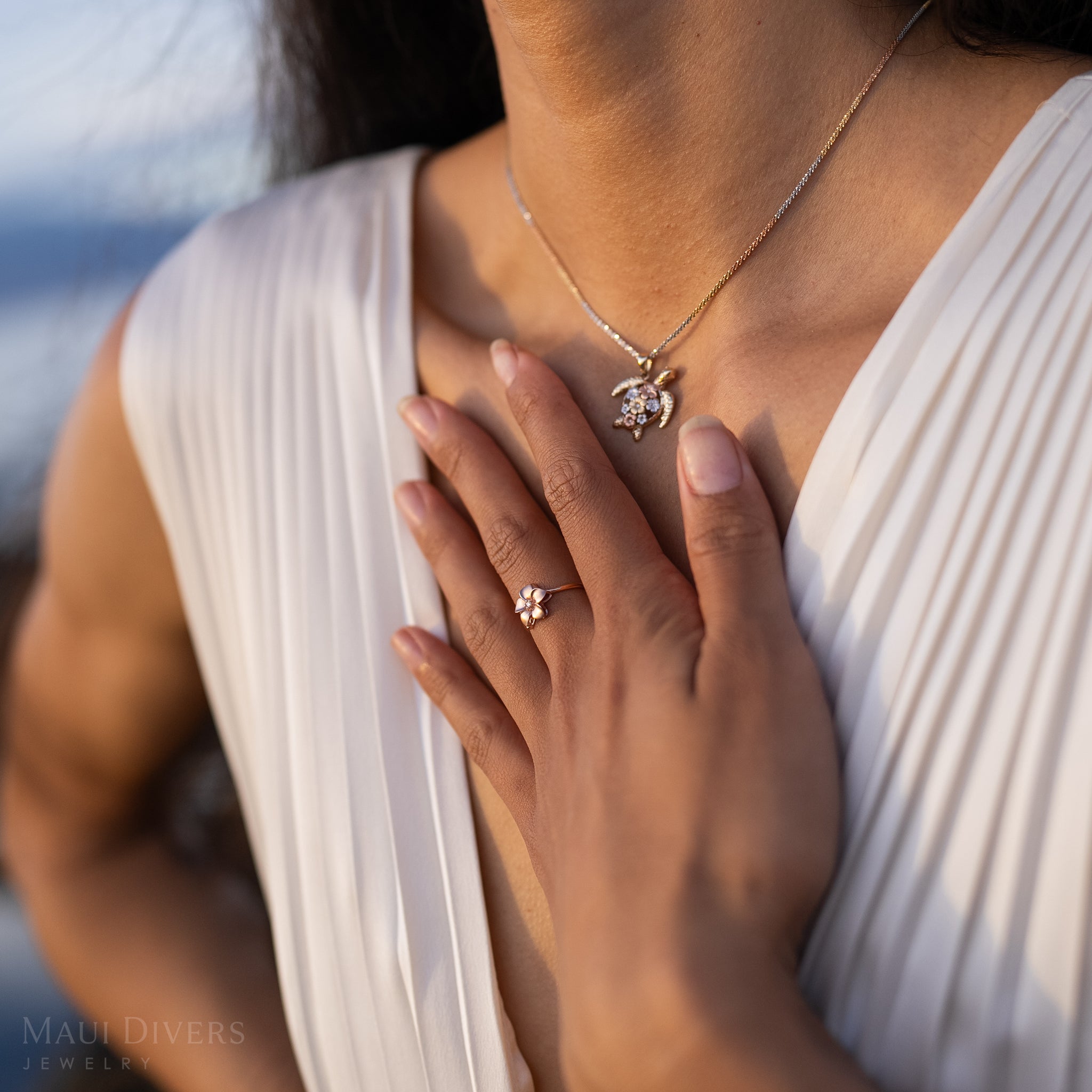 Plumeria-Ring aus Roségold mit Diamant – 11 mm