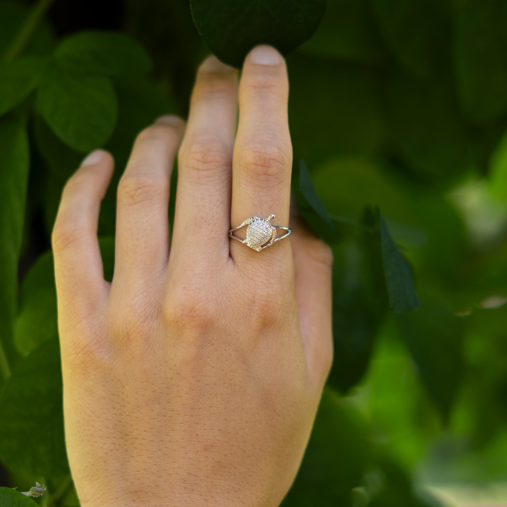 Honu Ring in White Gold with Diamonds - 13mm