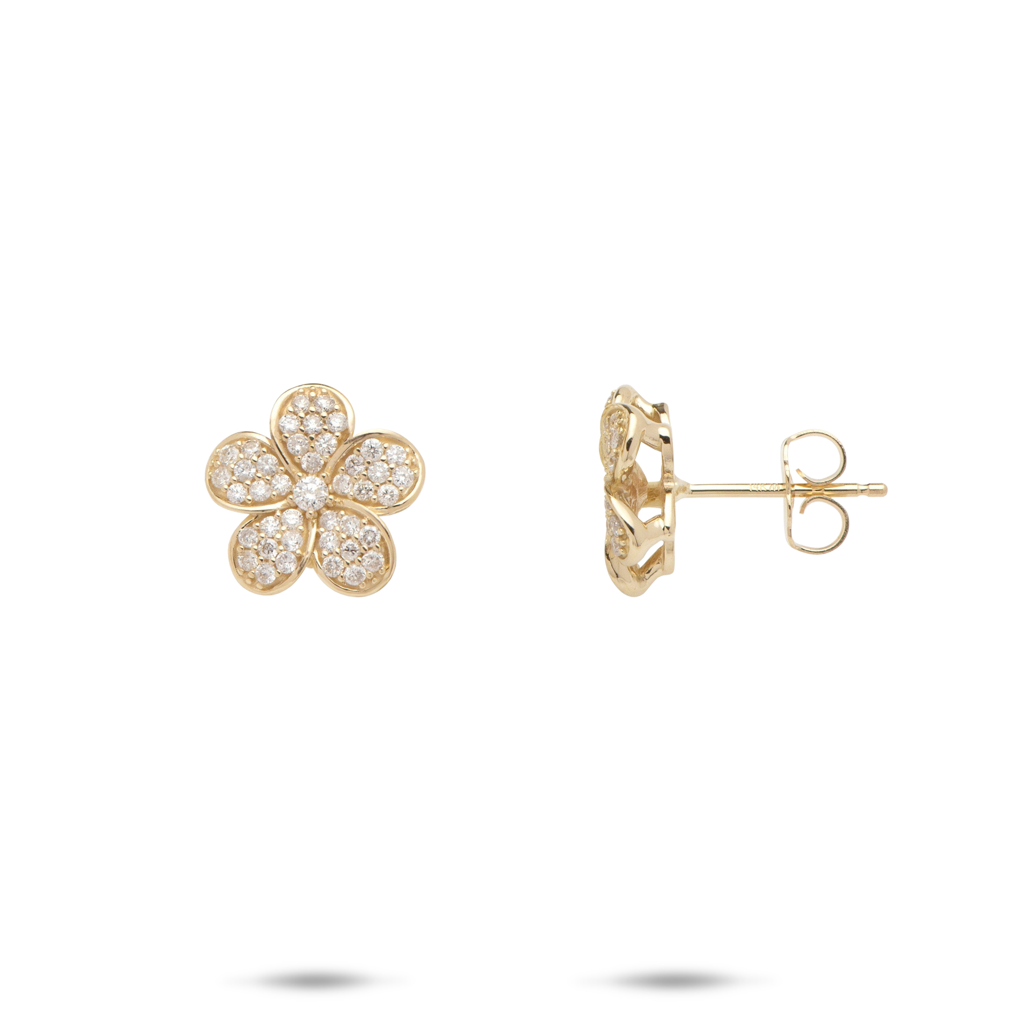 Plumeria Earrings in Gold with Diamonds - 11mm