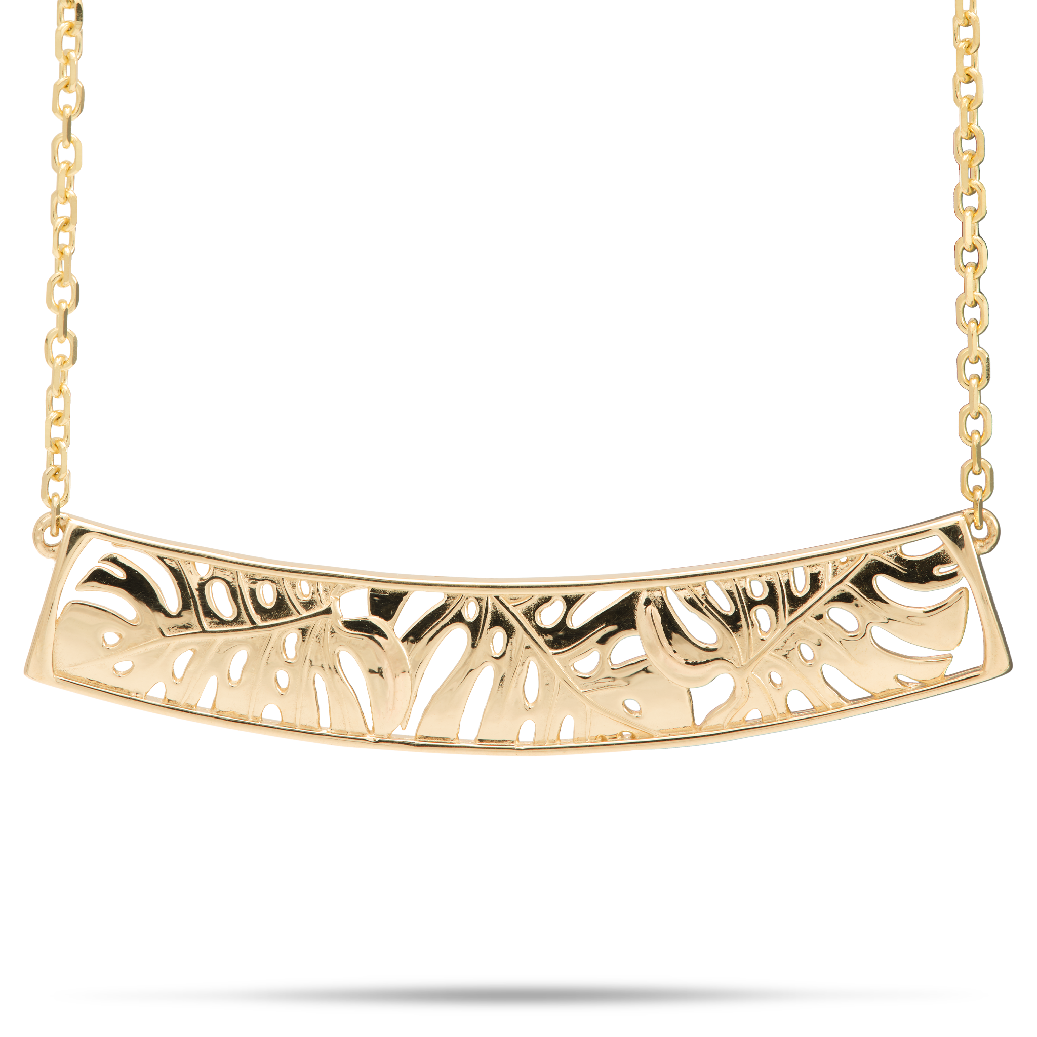 16-18" verstellbare Monstera-Halskette in Gold – 55 mm