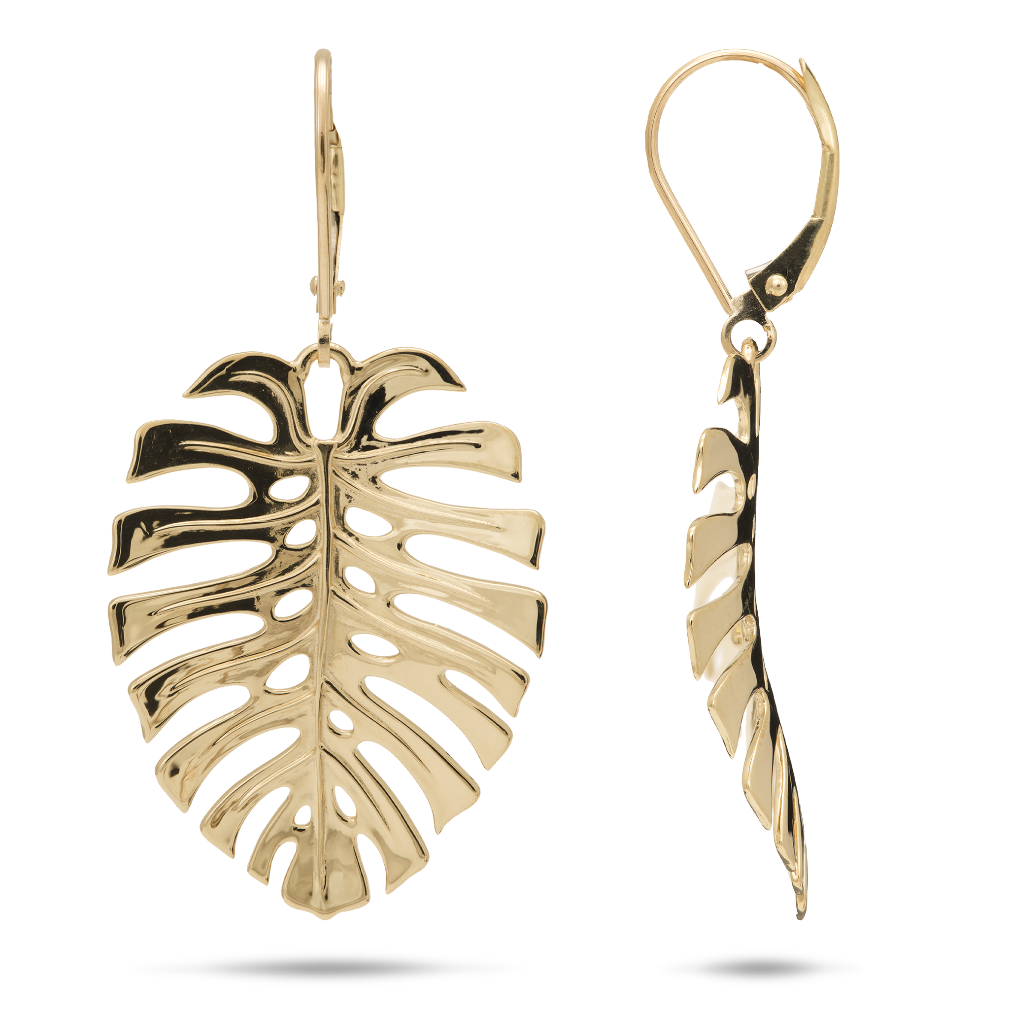 Boucles d'oreilles Monstera en or - 30 mm