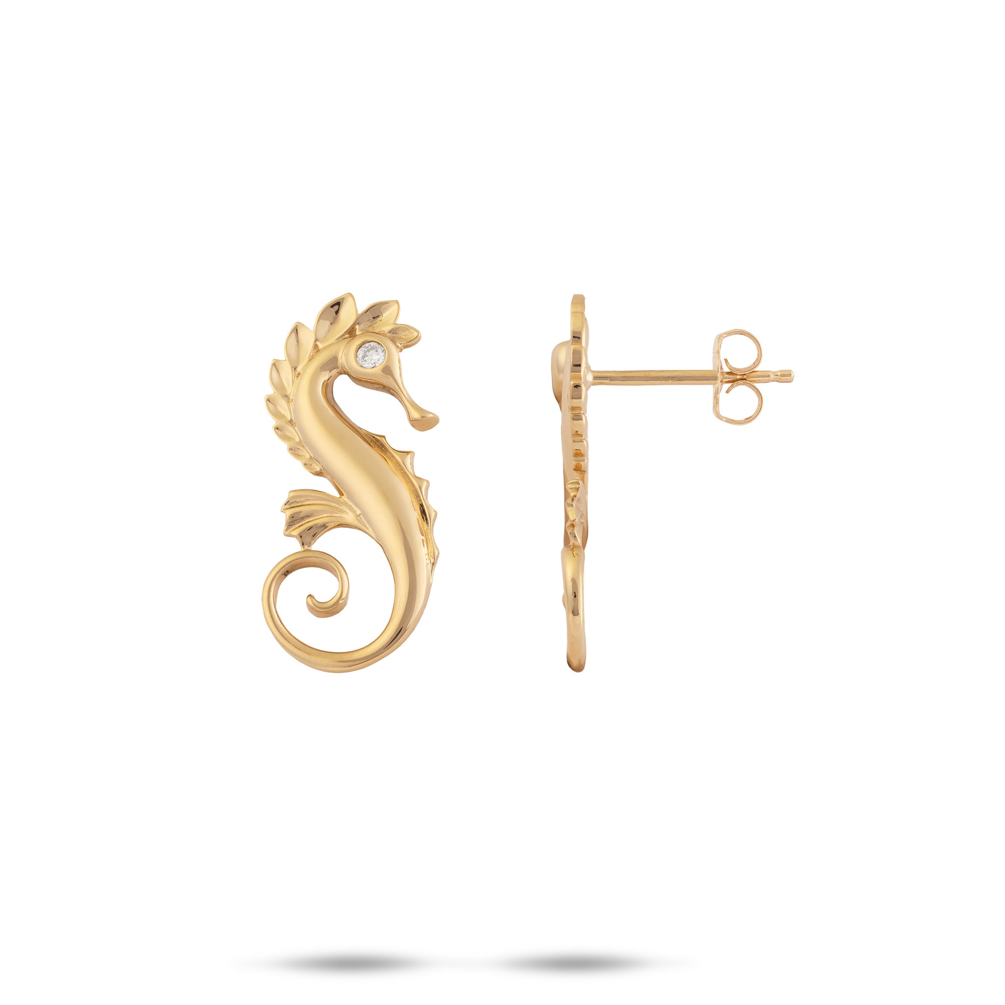 Boucles d'oreilles d'Ocean Dance Seahorse en or avec des diamants - 20 mm