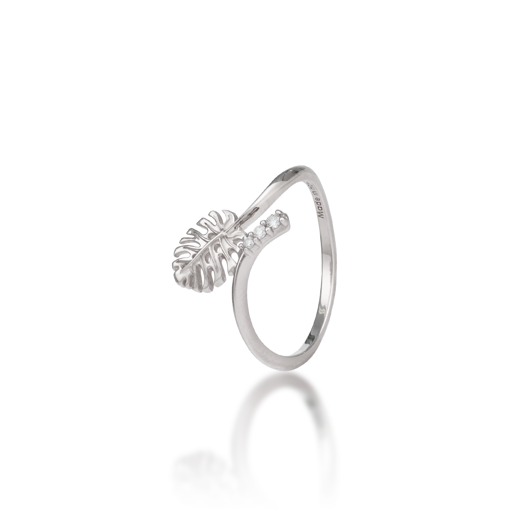 Monstera Ring in White Gold with Diamonds - 9mm