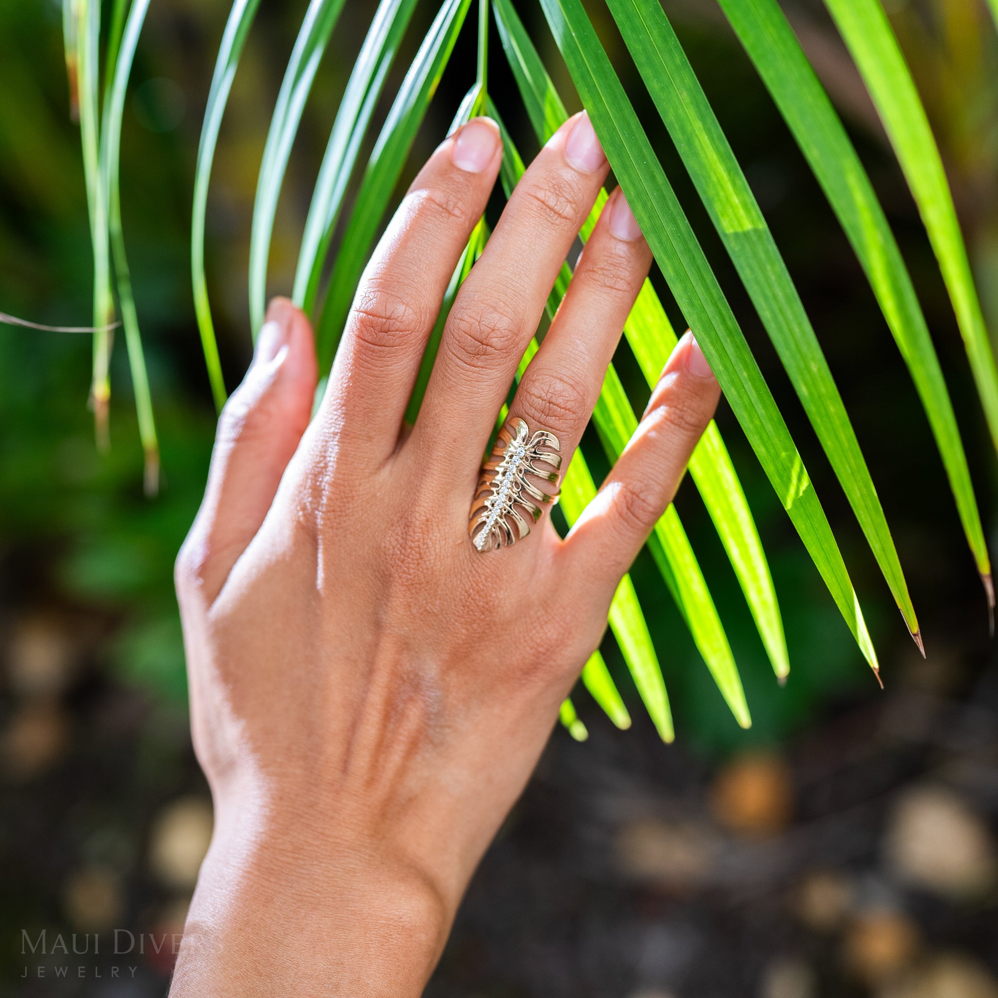 Monstera-Ring aus Gold mit Diamanten – 32 mm