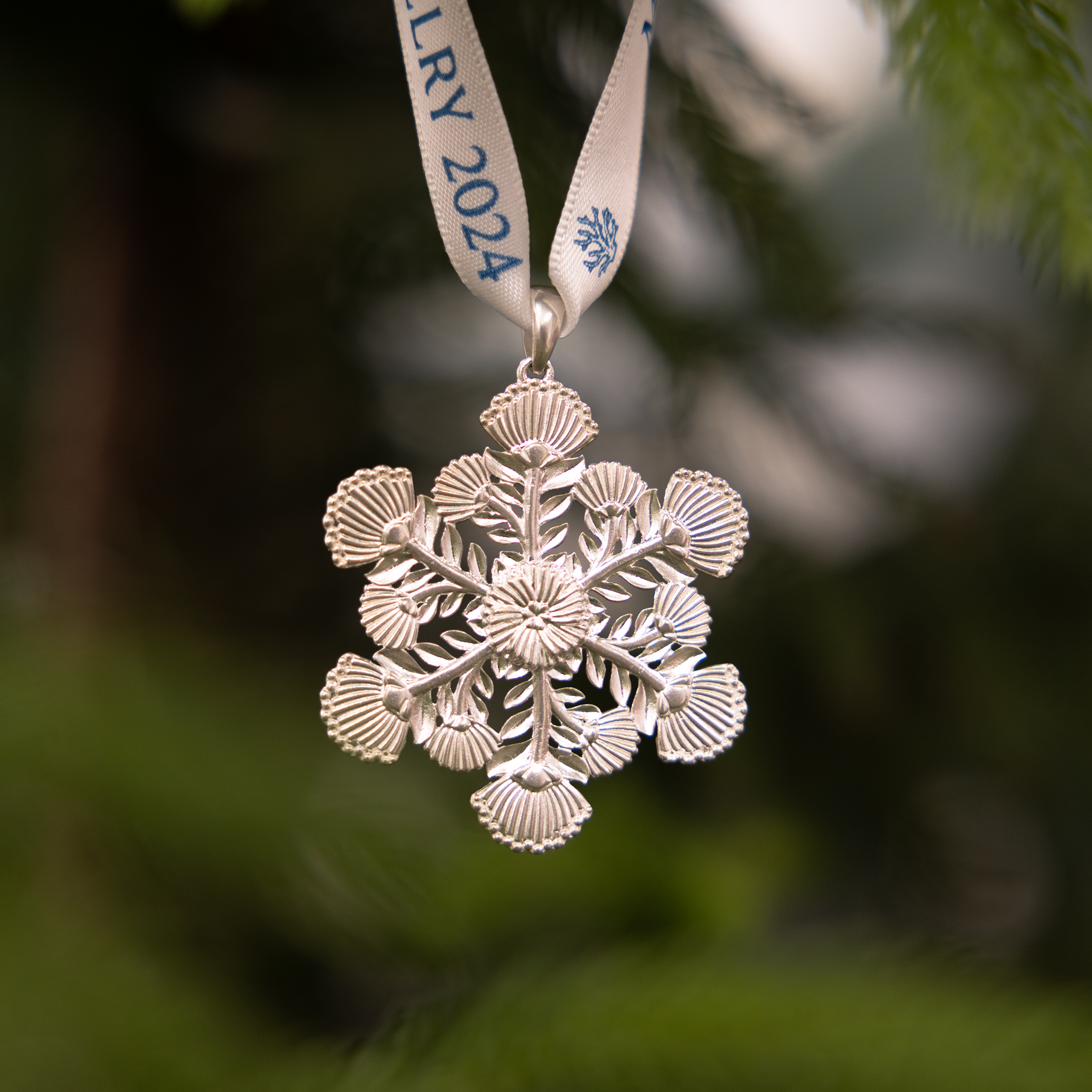 2024 Limited Edition Hawaiian Snowflake ʻŌhiʻa Lehua Ornament in Sterling Silver - 45mm