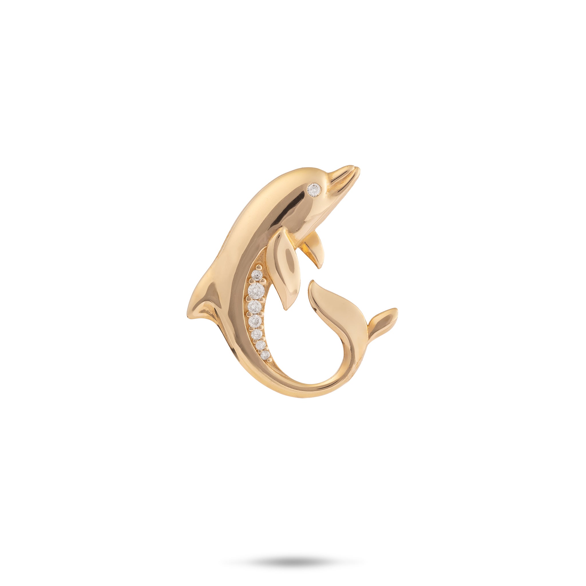 Ocean Dance Dolphin Pendant in Gold with Diamonds - 22mm