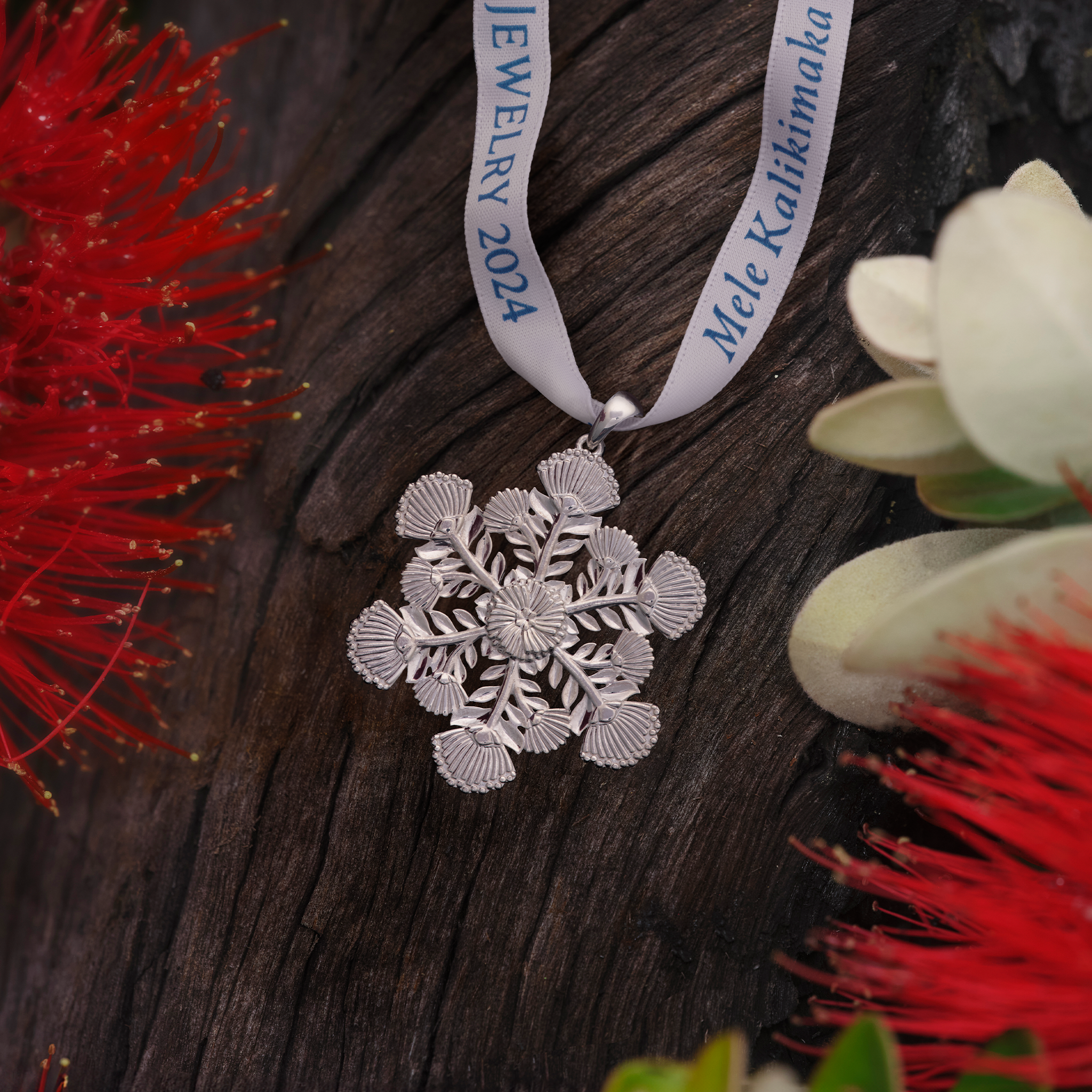 2024 Limited Edition Hawaiian Snowflake ʻŌhiʻa Lehua Ornament in Sterling Silver - 45mm