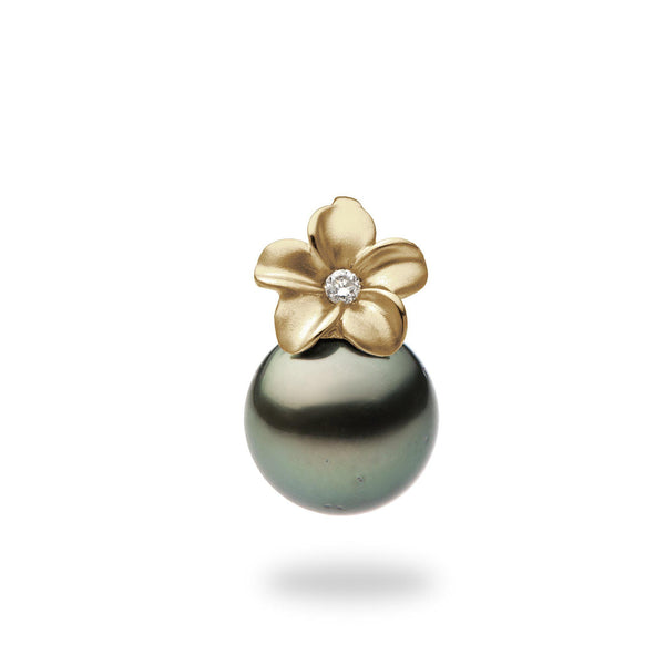 Plumeria Tahitian Black Pearl Pendant in Gold with Diamond - 9mm – Maui  Divers Jewelry