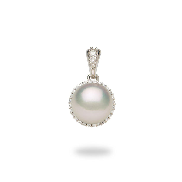 Protea Akoya White Pearl Ring in Gold with Diamonds - 8mm