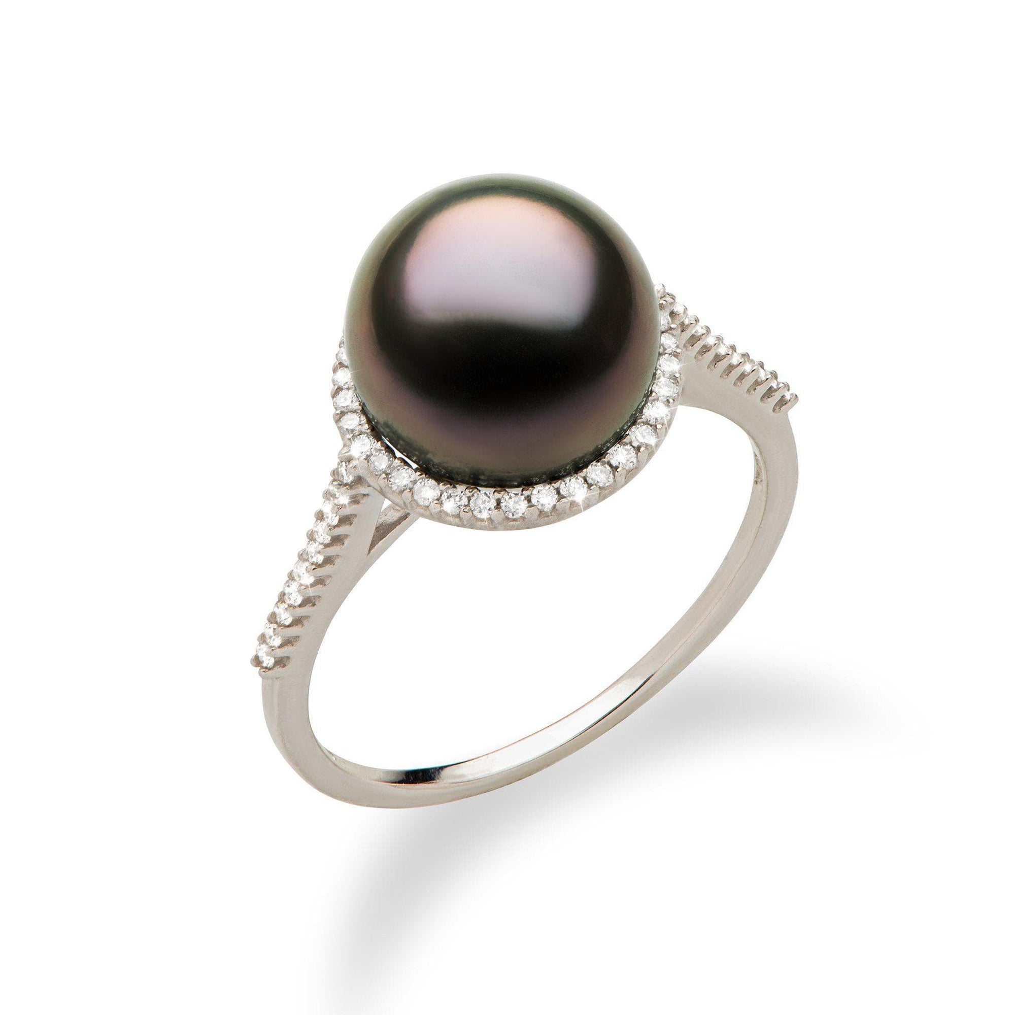 Tahitian Black Pearl Diamond Halo Ring in White Gold