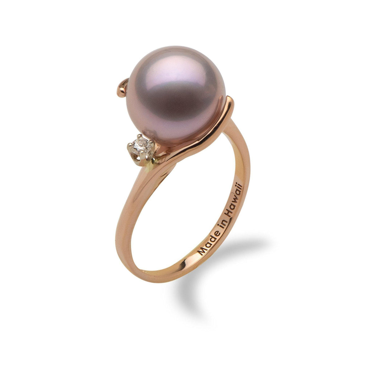 Lilac Freshwater Pearl Ring in Rose Gold with Diamonds - 10-11mm