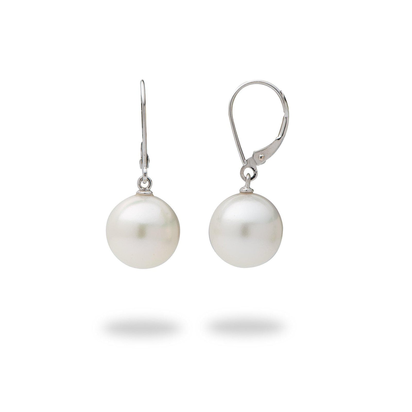 South Sea White Pearl Earrings in White Gold - 11-12mm