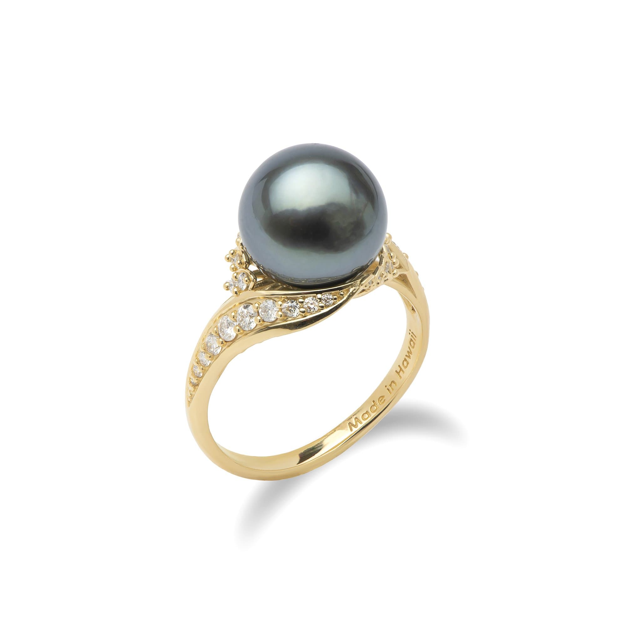 Tahitian Black Pearl Ring in Yellow Gold with Diamond - 006-15372