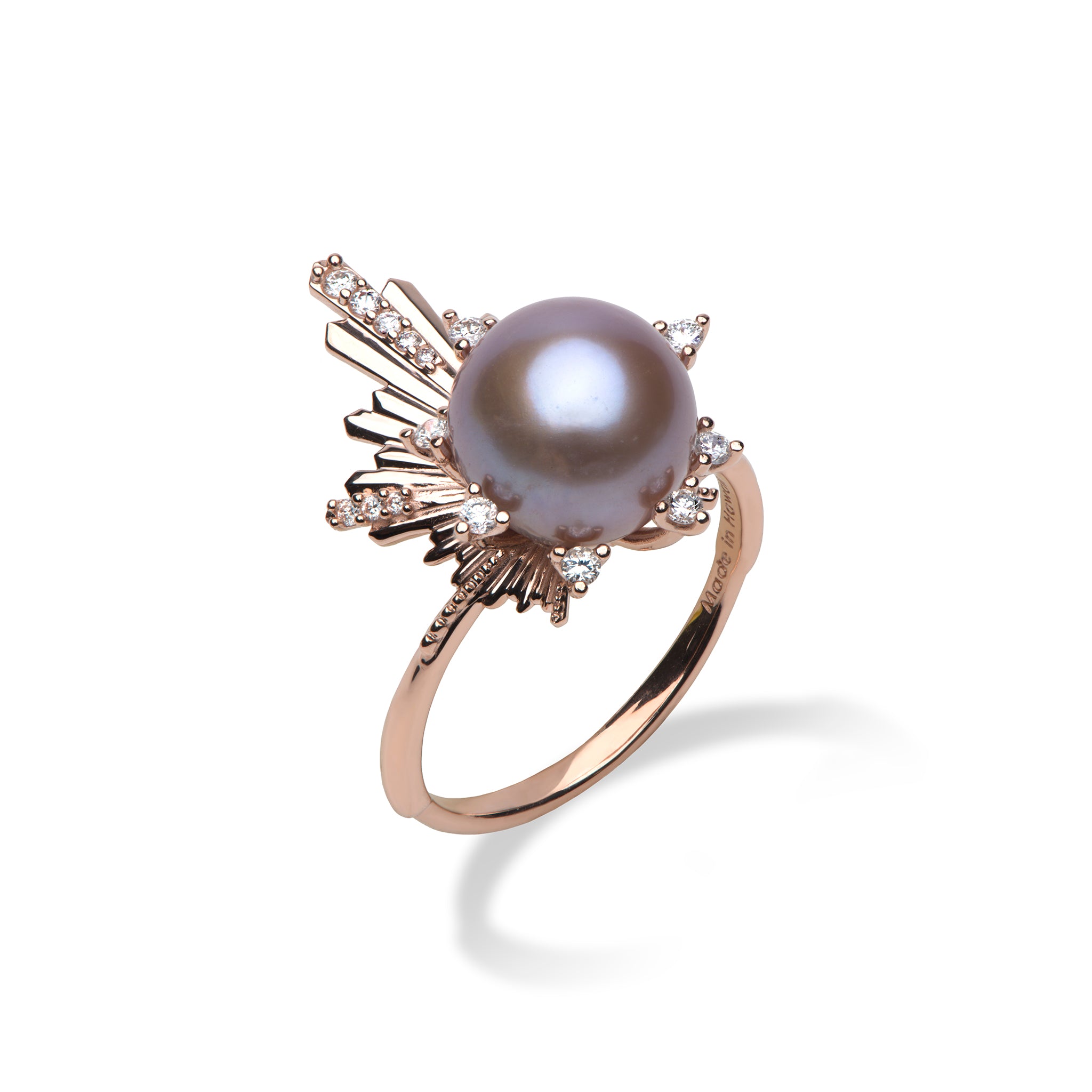 E Hoʻāla Lavender Freshwater Pearl Ring in Rose Gold with Diamonds - 21mm