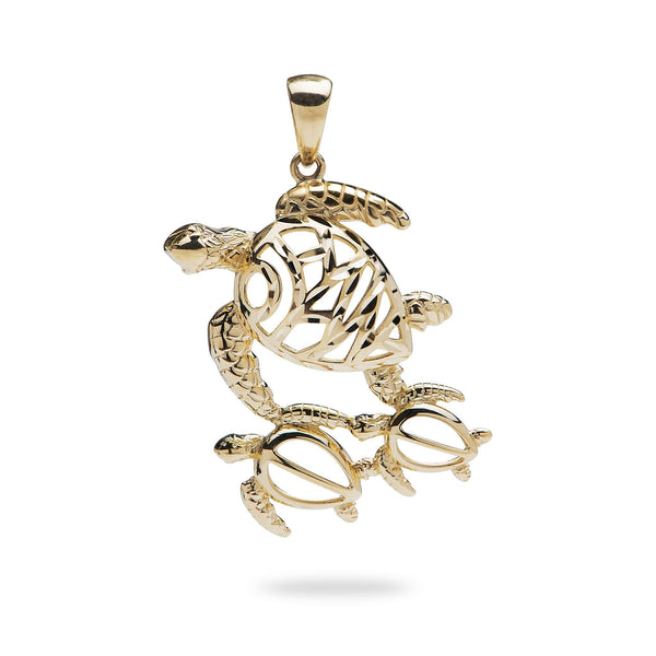 Honu (Sea Turtle) Family Pendant in Gold - 25mm