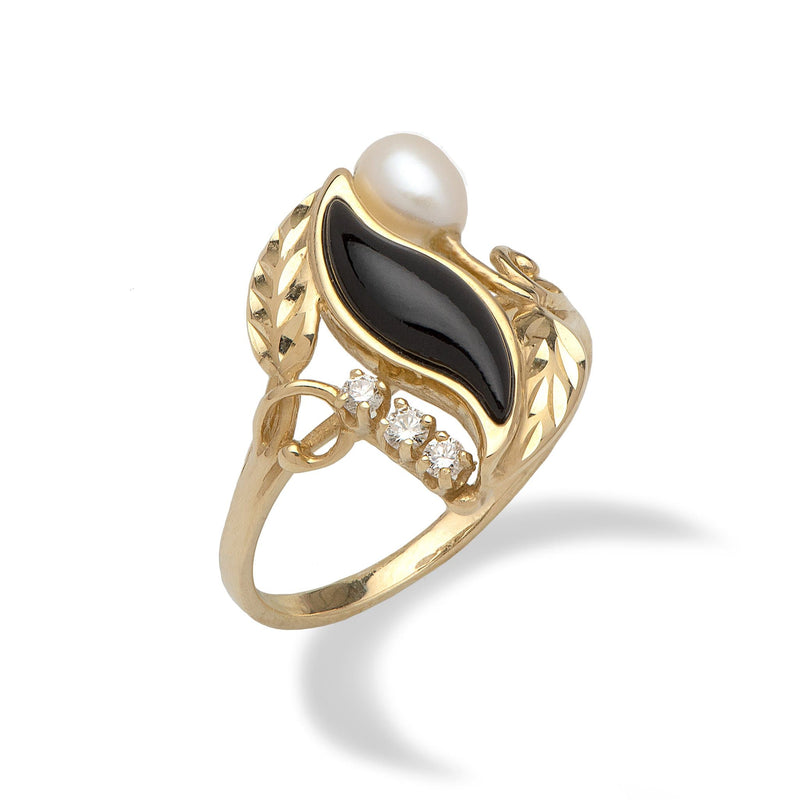 Color Blossom Ring, Yellow Gold, White Gold, Onyx And Diamonds