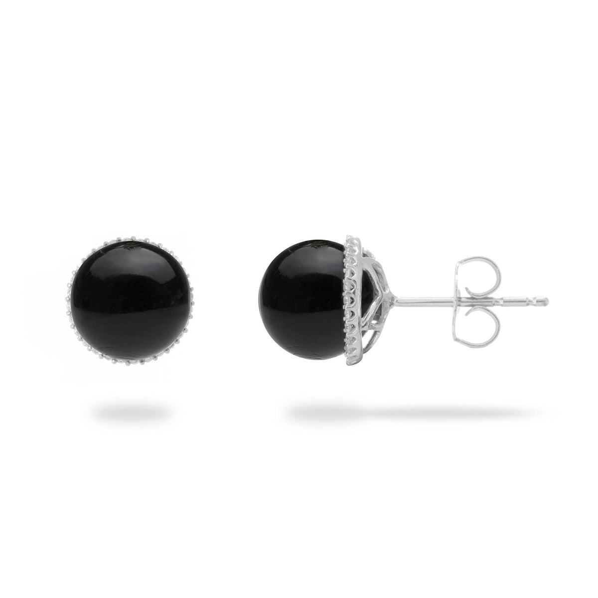 Black Coral Halo Earrings in White Gold with Diamonds