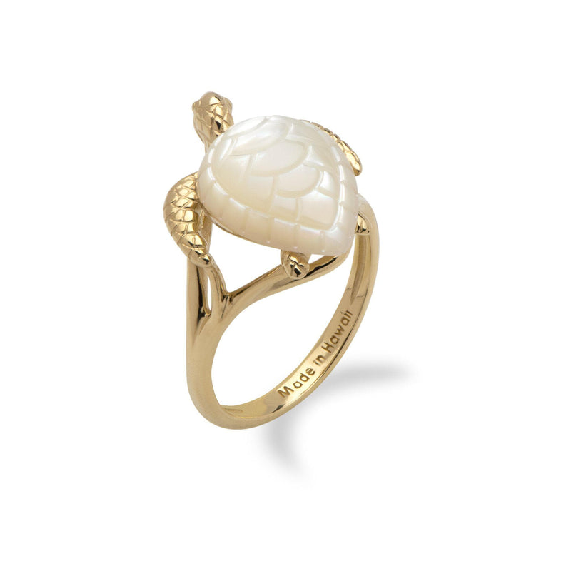 Honu Mother of Pearl Ring in Gold - 14 mm