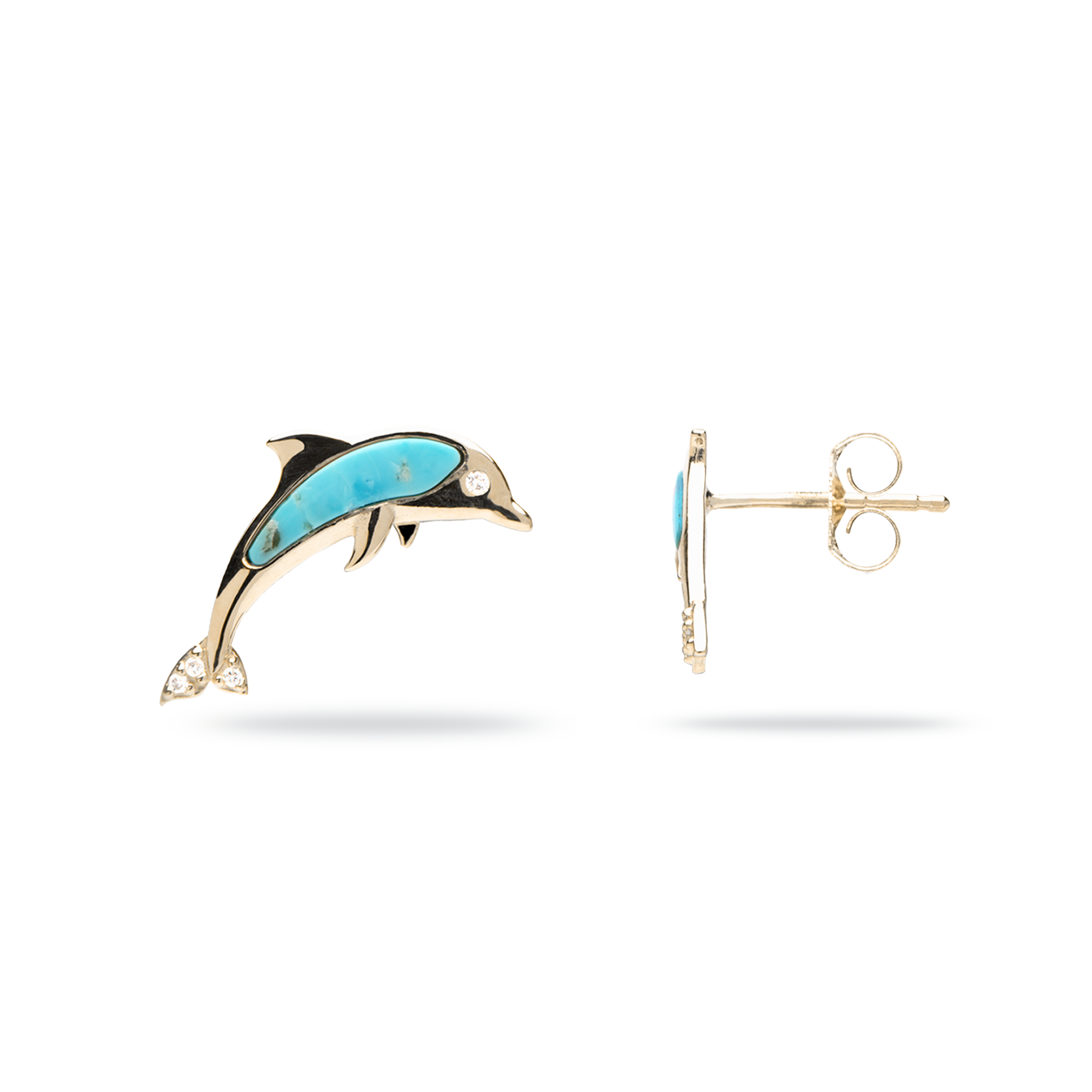 Sealife Dolphin Turquoise Earrings in Gold with Diamonds – Maui Divers ...