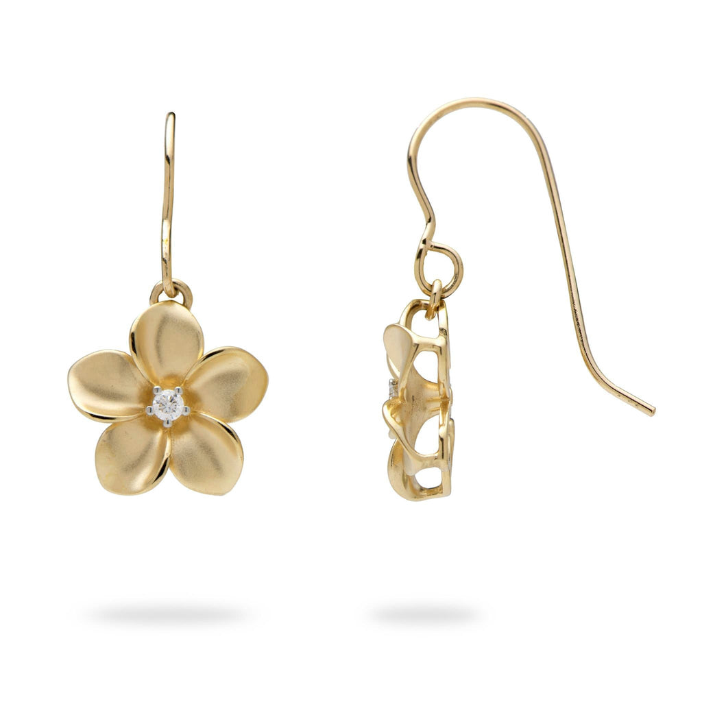Plumeria Earrings in Gold with Diamonds - 11mm