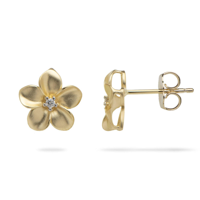 Plumeria Earrings in Gold with Diamonds - 11mm