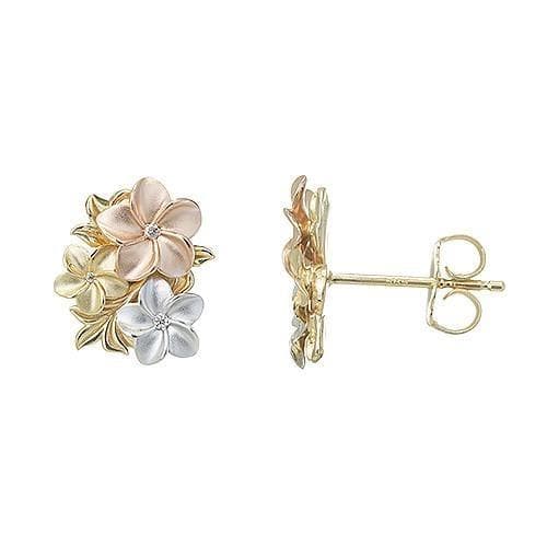 Hawaiian Plumeria Flower outlet Stud Earring - Solid 14k Rose Gold