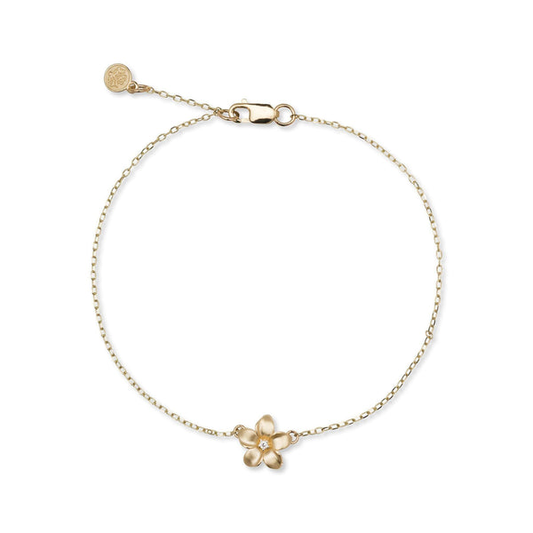 Adjustable Plumeria Bracelet in Gold with Diamond - 9mm