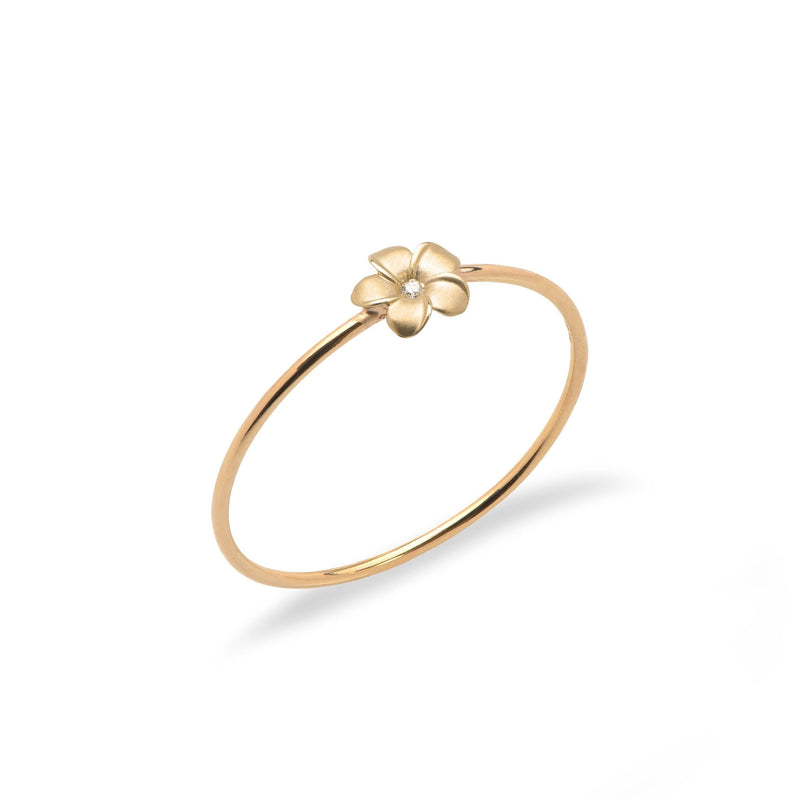 Stackable Plumeria Ring in Yellow Gold with Diamond – Maui Divers Jewelry
