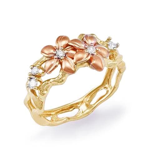 Plumeria Ring in Rose and Yellow Gold with Diamonds – Maui Divers Jewelry